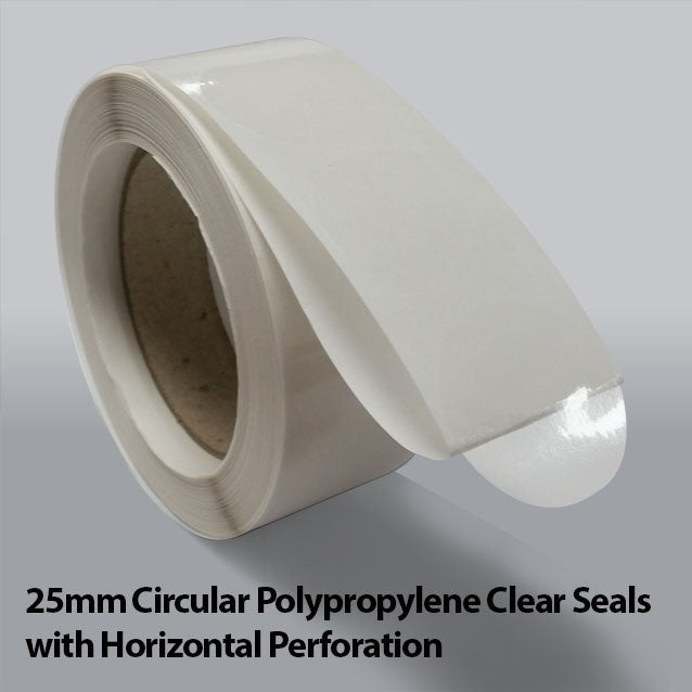 25mm Circular Polypropylene Clear Seals with Horizontal Perforation (10,000)
