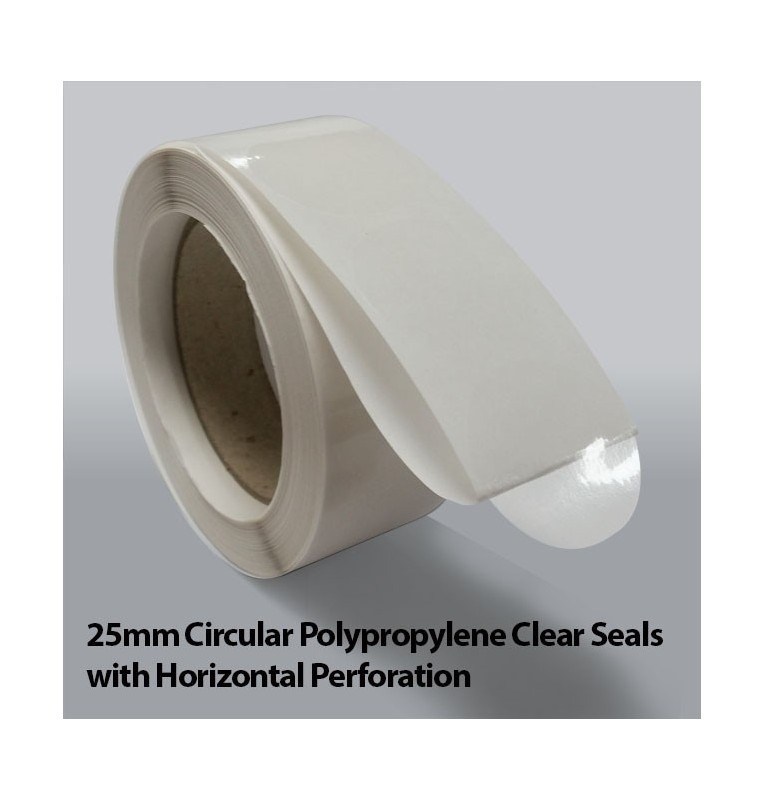 25mm Circular Polypropylene Clear Seals with Horizontal Perforation (10,000)