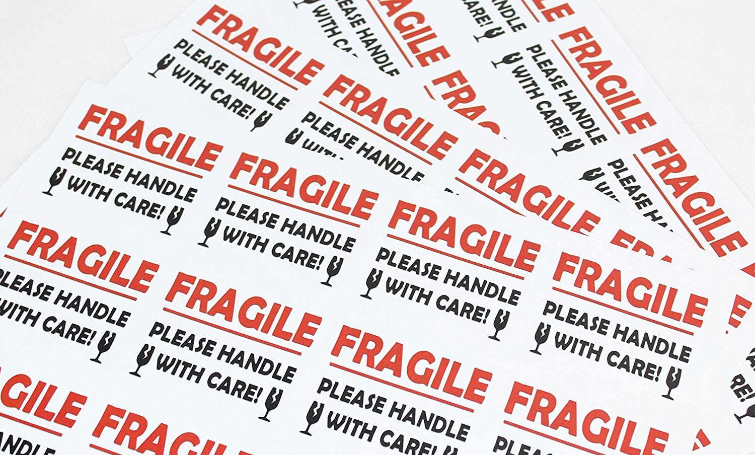 FRAGILE PLEASE HANDLE WITH CARE labels / stickers 12 per sheet! Perm Adhesive (10 Sheets)