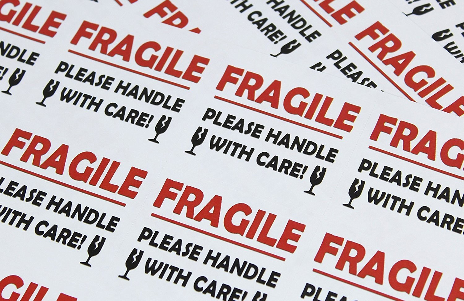 FRAGILE PLEASE HANDLE WITH CARE labels / stickers 12 per sheet! Perm Adhesive (10 Sheets)
