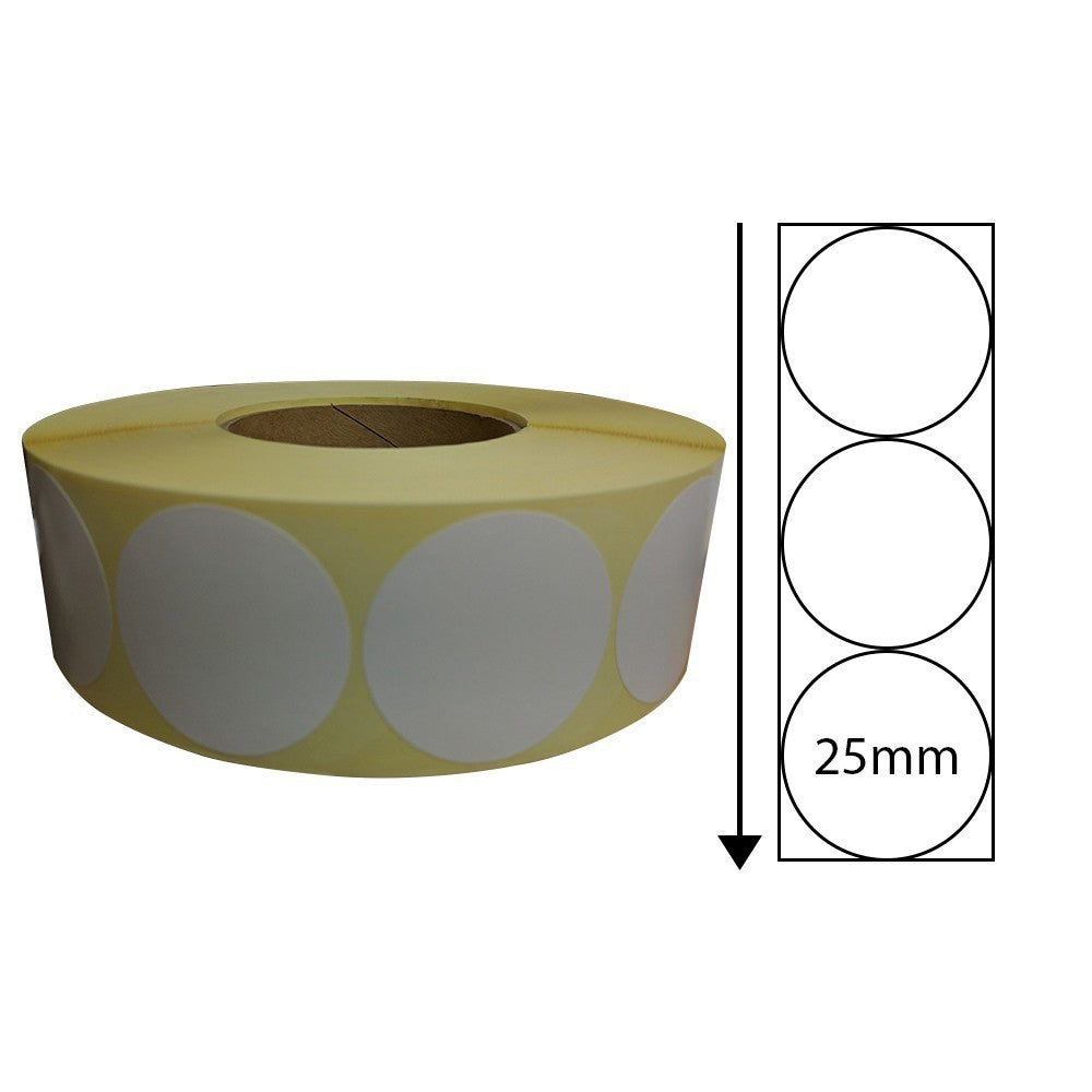 25mm Diameter Direct Thermal Labels - Removable Adhesive